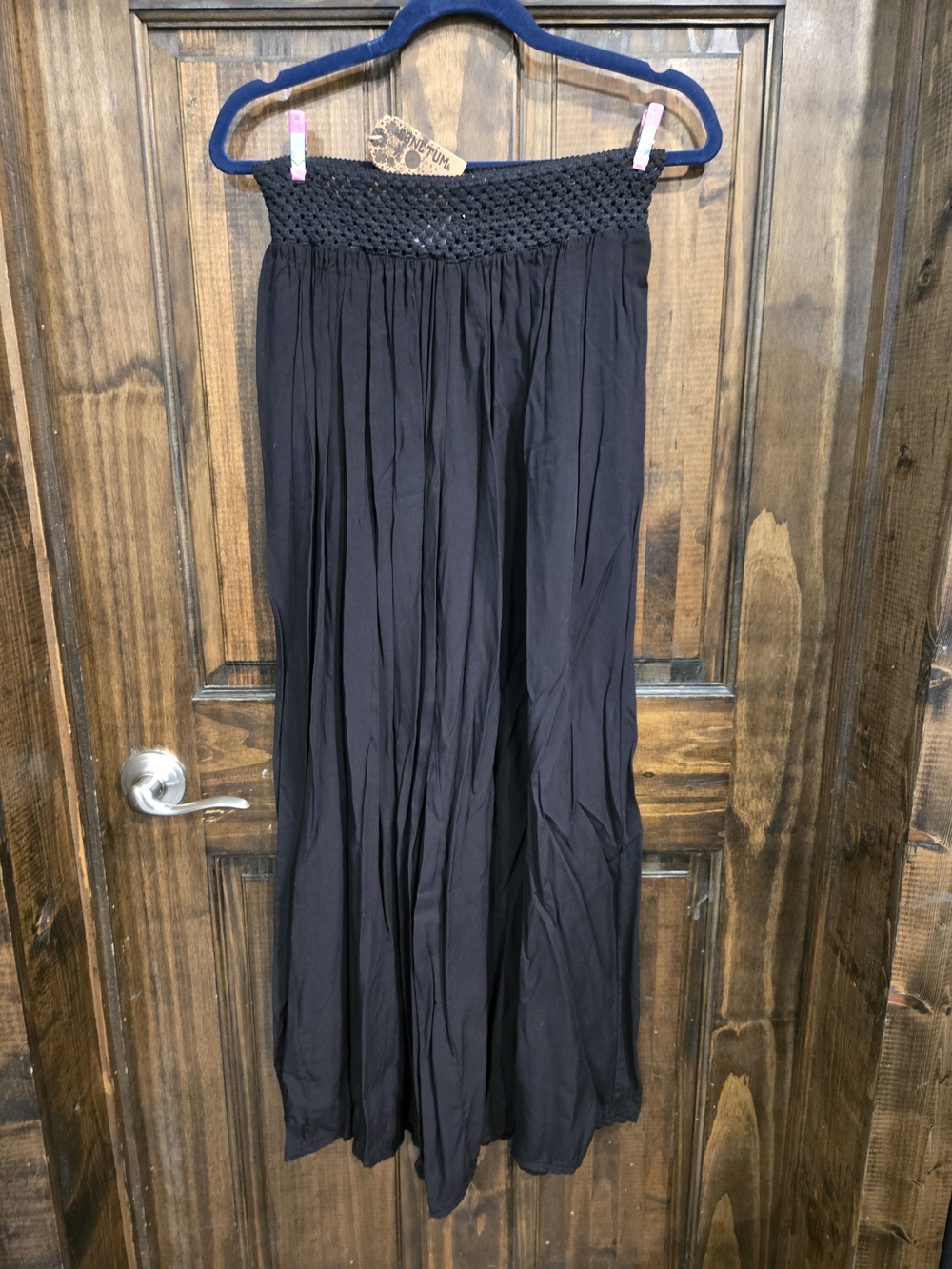 Smocked-Waist Wide Leg Pants in Black